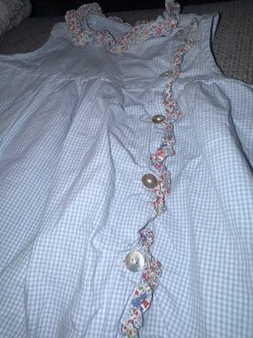 Girls Light Blue Gingham Sleeveless Top with Floral Trim
